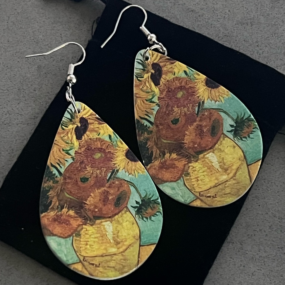 Sunflower Art Teardrop Earrings